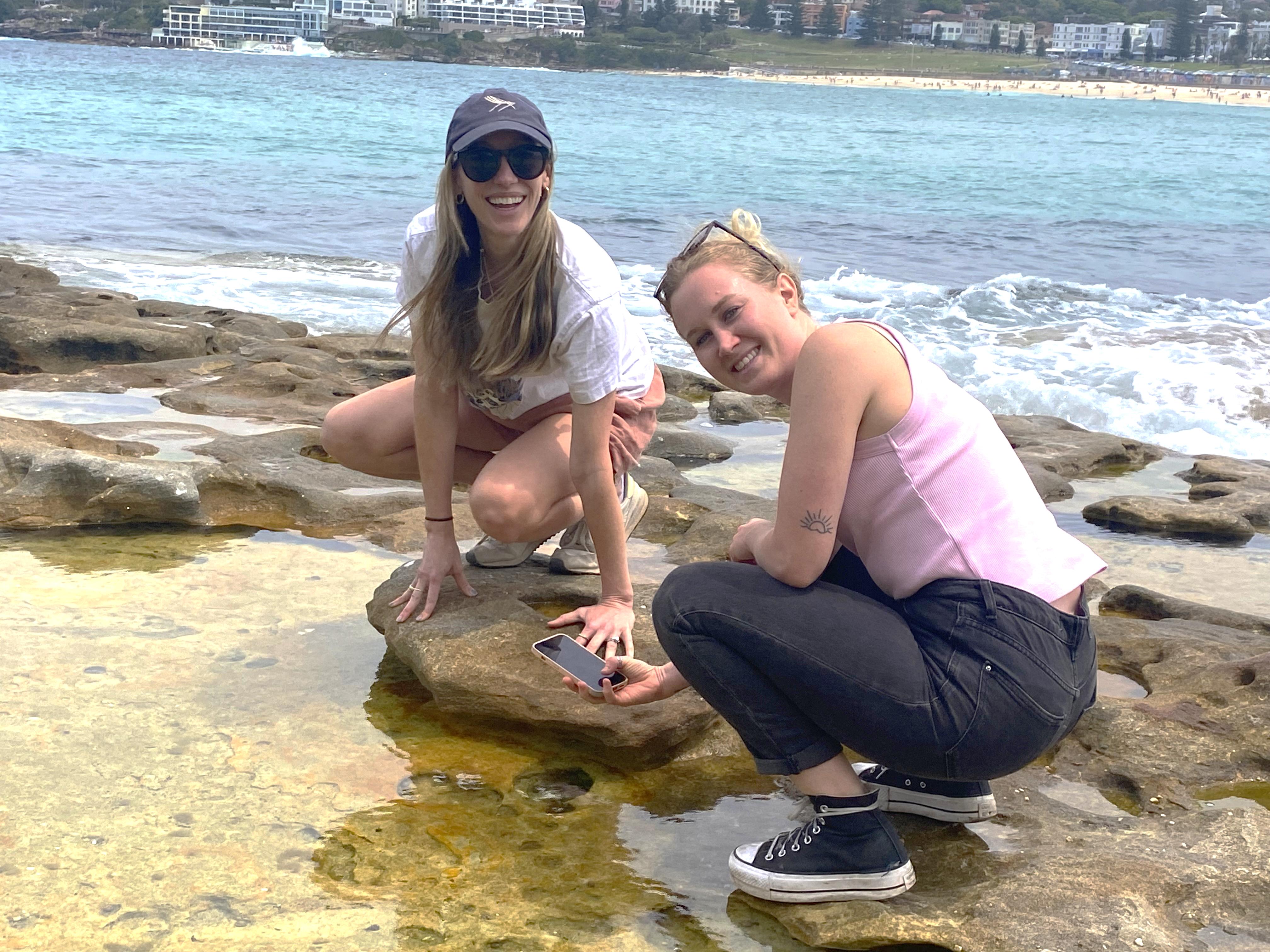 Two girls on rockpools at Bondi